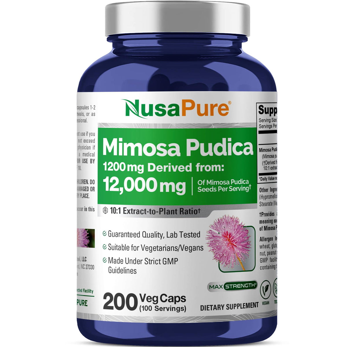 NusaPure Mimosa Pudica Seed 10:1 Extract, 1200 mg Equivalent to 12,000 mg 200 Veg Capsules (Non-GMO, Vegan) NusaPureBuy Supplements Australia