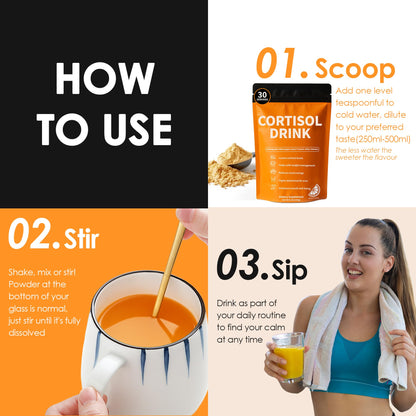 Cortisol Drink Powder - Natural Cortisol Supplements for Ashwagandha, L-Theanine, Turmeric Root, Black Pepper Extract, Relaxation, Focus, Mental Clarity oviaapoBuy Supplements Australia