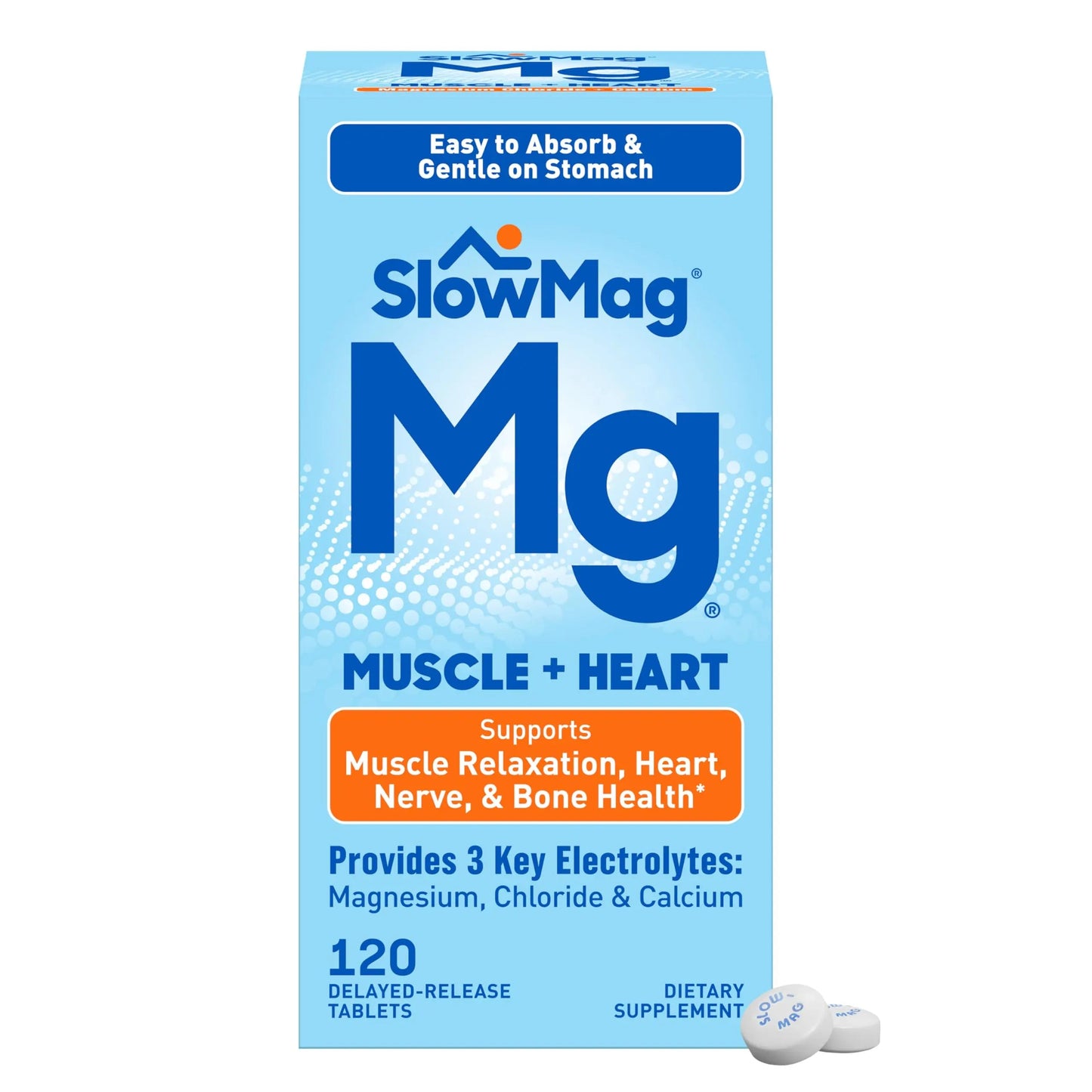 SlowMag Muscle & Heart Magnesium Chloride Supplement with Calcium, 120 Count, Supports Muscle Relaxation, Heart, Nerve & Bone Health, High Absorption Slow-MagBuy Supplements Australia