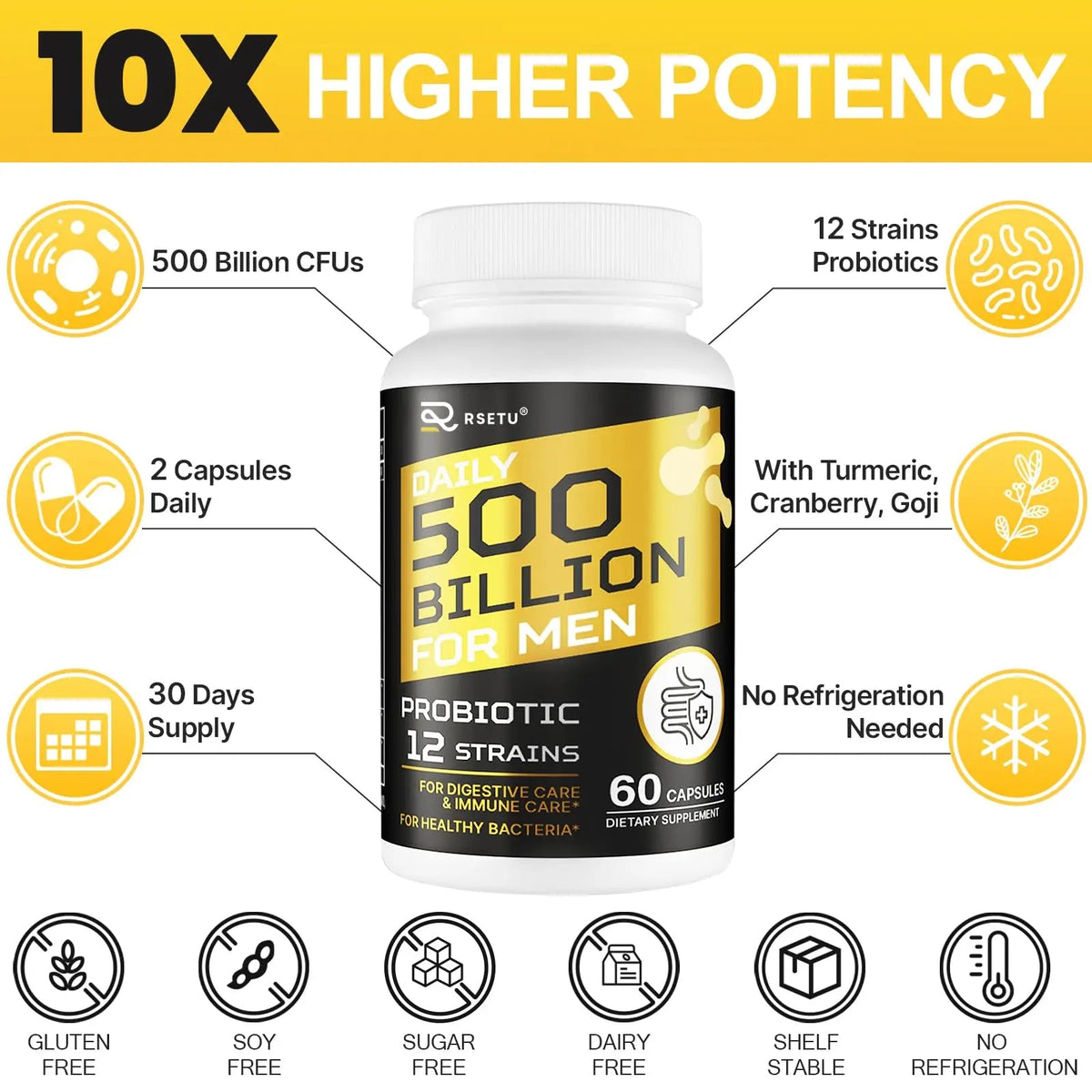 Probiotics for Men, 500 Billion CFUs & 12 Strains Mens Probiotic with Turmeric Cranberry, Goji, Gut Health for Men, for Digestive Health, Gut, Bloating & Gas, Immune, Energy Support, 120-Day Supply RSETU buy supplements Au