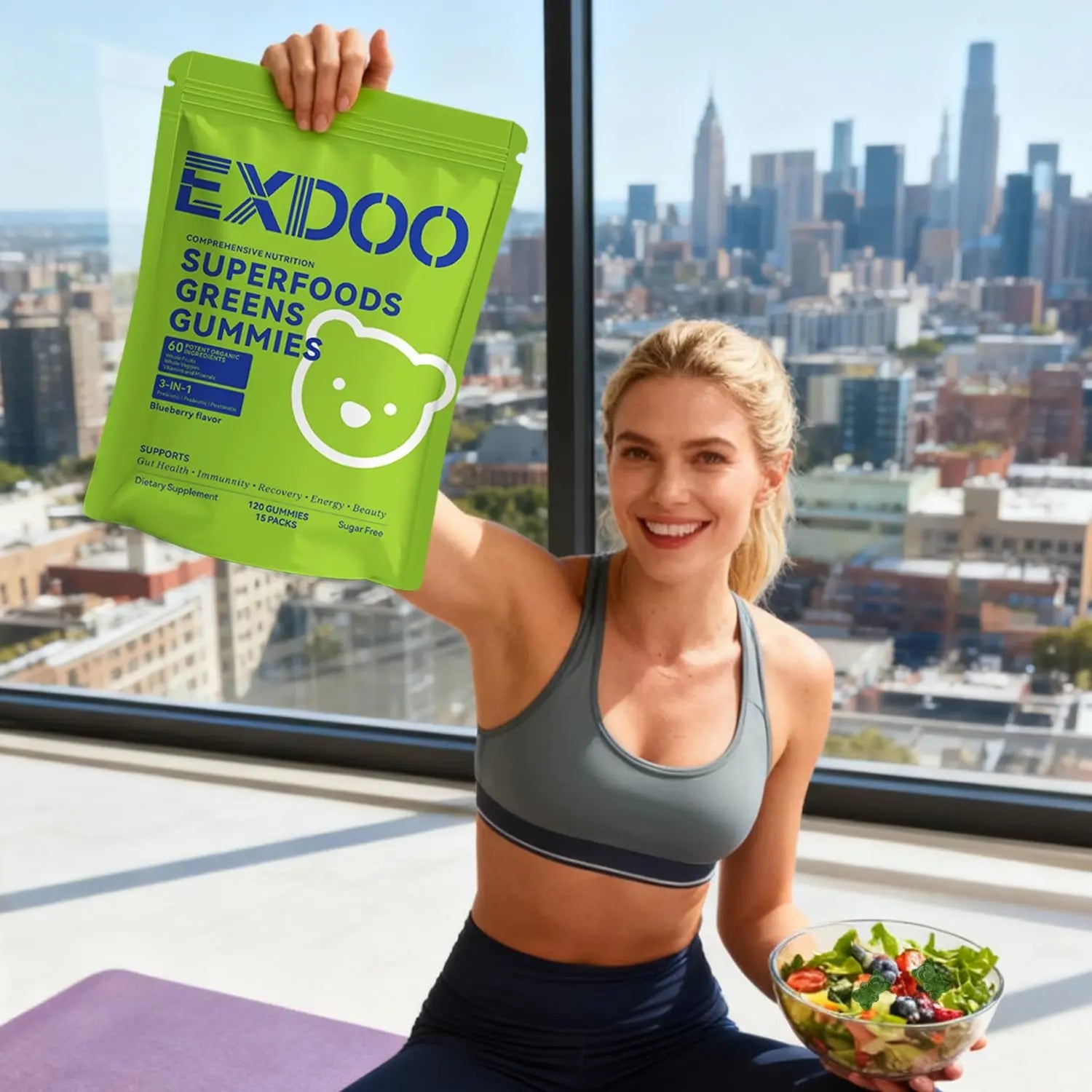 exdoo Super Greens Fiber Gummies Multivitamin Superfood Gummy with Spirulina Chlorella Prebiotic Probiotic Postbiotic for Digestive Health Supplement 15 Packs 120 Gummies exdooBuy Supplements Australia
