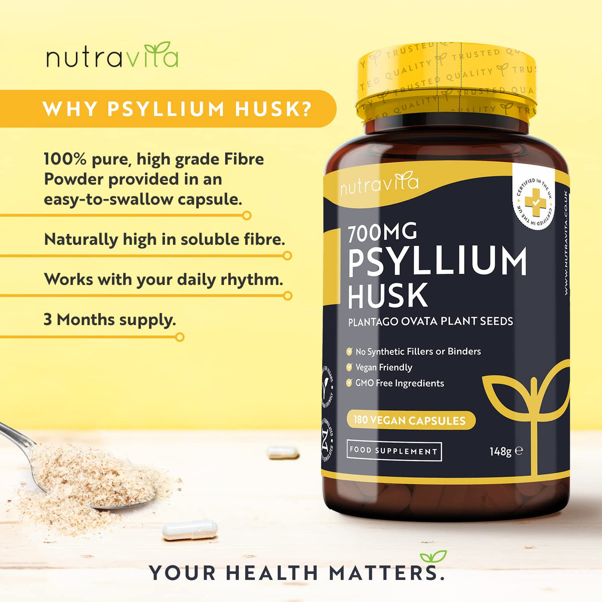 Psyllium Husks Fibre Supplement – 1400mg per Serving – Naturally High in Soluble Fibre NutravitaBuy Supplements Australia