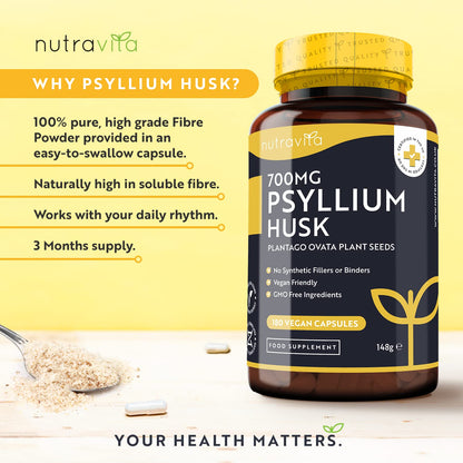Psyllium Husks Fibre Supplement – 1400mg per Serving – Naturally High in Soluble Fibre NutravitaBuy Supplements Australia