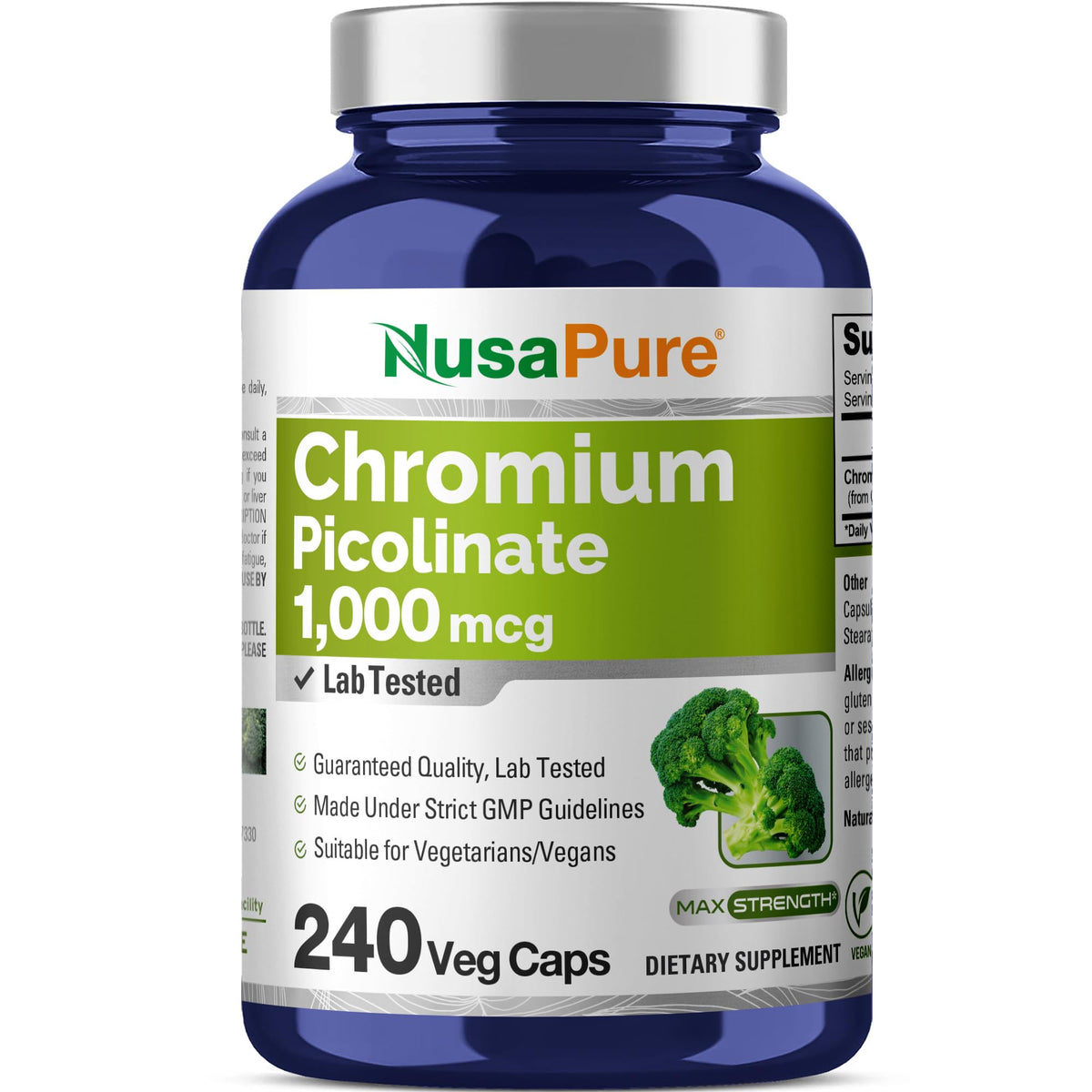 NusaPure Chromium Picolinate 1000mcg 240 Veggie Capsules (Non-GMO, Vegan) NusaPureBuy Supplements Australia