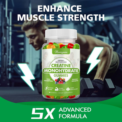 Creatine Monohydrate Gummies - Pre-Workout Creatine for Women Men, Enhanced Muscle Strength, Boost Focus and Endurance, Muscle Builder,Complex L-Taurine + Vitamin B12,Vegan, Gluten-Free 160 Count HemyumBuy Supplements Australia