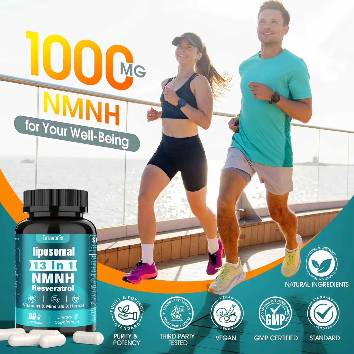 NMNH (Dihydronicotinamide Mononucleotide) 1000mg per Serving - NMN Alternative with Liposomal NAD+, Resveratrol & PQQ| Non-GMO, Gluten-Free | Supports Energy, Focus & Healthy Aging | 90 Capsules TatavonixBuy Supplements Australia