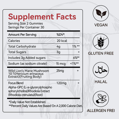 Mushroom Gummies with Lion’s Mane - Alpha Brain Gummy for Focus & Memory - Nootropic Focus Gummies with Rhodiola & Alpha-GPC – Vegan Brain Supplement, Raspberry Pomegranate Flavor, 60 Count (1) QualiLifeBuy Supplements Australia