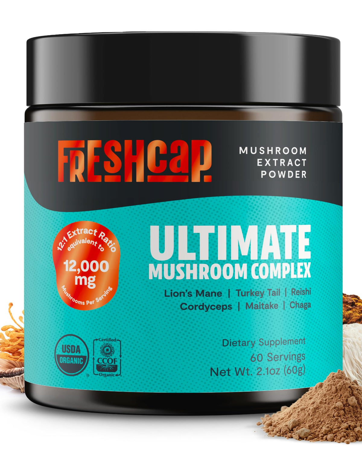 FreshCap Mushrooms Ultimate Mushroom Supplement Powder 12,000mg - Nootropic Organic Mushroom Complex for Focus & Memory, Brain Support Supplement, Ayurveda Mushroom Powder Extract (60 Servings) FreshCap MushroomsBuy Supplements Australia
