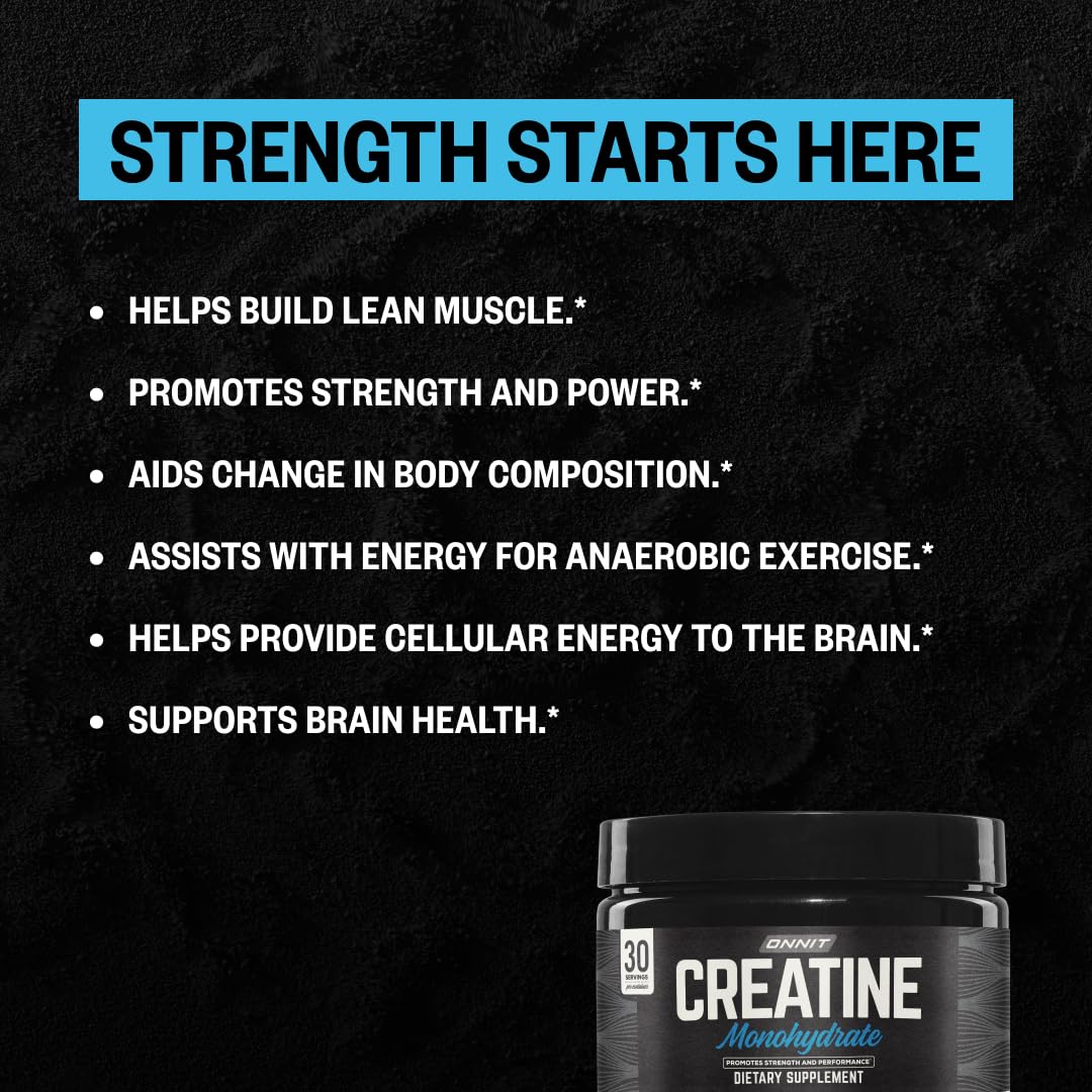 ONNIT Creatine Monohydrate Powder – IGEN™ Non-GMO Tested, 5g Premium Creatine for Muscle Strength, Power & Lean Mass, Supports Brain Health & Cellular Energy, Unflavored, 30 Servings, 5.29 oz 3-Pack ONNITBuy Supplements Australia