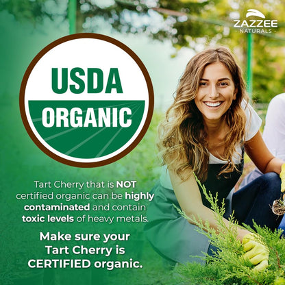 Zazzee USDA Organic Tart Cherry 10:1 Extract, 120 Vegan Capsules, 4 Month Supply, Montmorency Cherry, Daily Wellness Antioxidant Support, Organic Herbal Supplement, All-Natural, Non-GMO, Made in USA ZazzeeBuy Supplements Australia