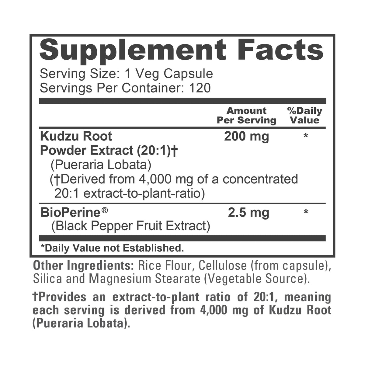 NusaPure Kudzu Root 20:1 Extract, 200 mg Equivalent to 4,000mg - 120 Veggie Capsules (Non-GMO, Vegan, Bioperine) NusaPureBuy Supplements Australia