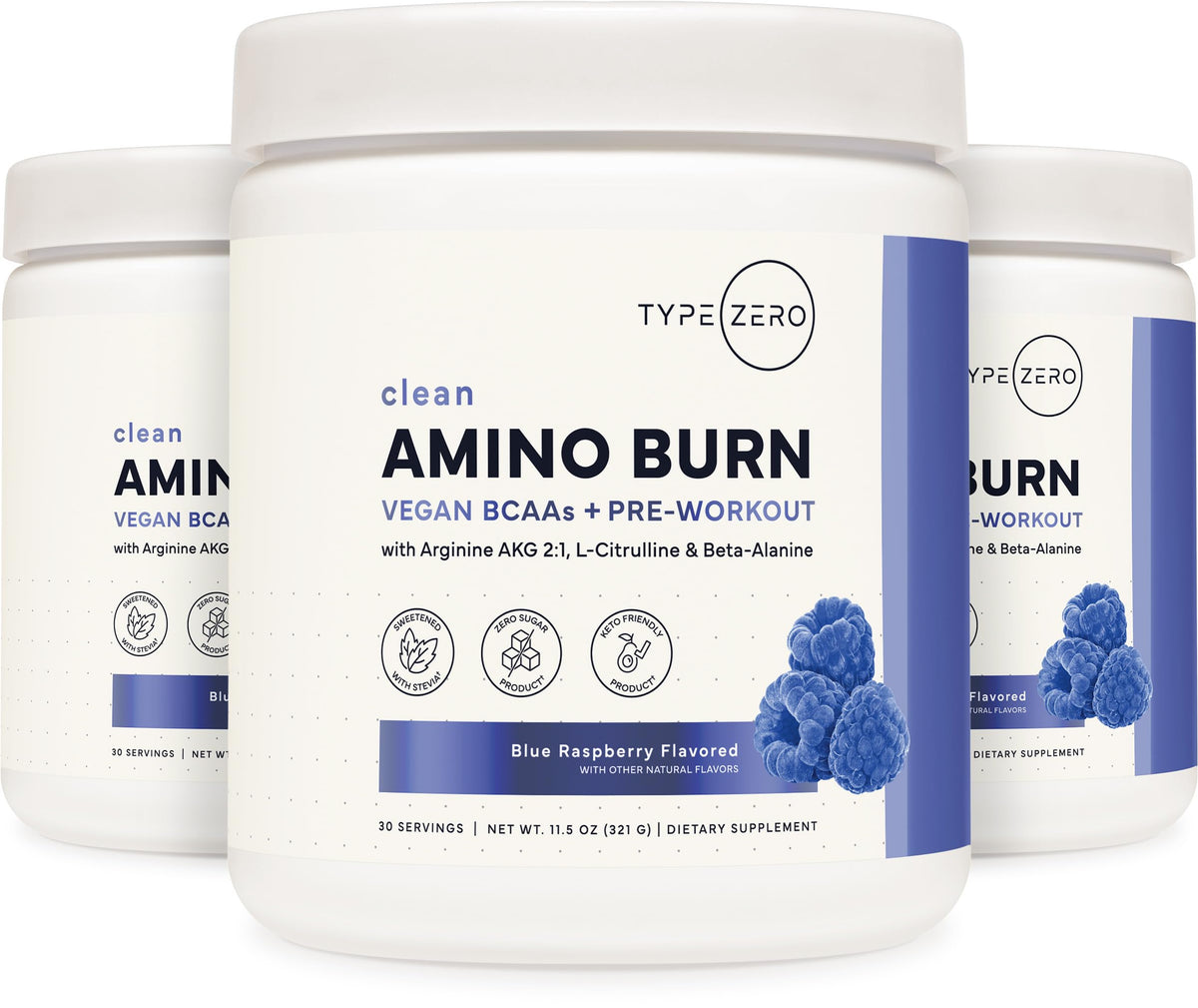 Type Zero Amino Burn - Vegan BCAA + Clean Pre Workout Powder with Arginine AKG, L-Citrulline & Beta Alanine - Amino Acid Clean Energy, Endurance & Hydration Supplement - Blue Raspberry, 30 Servings Type ZeroBuy Supplements Australia