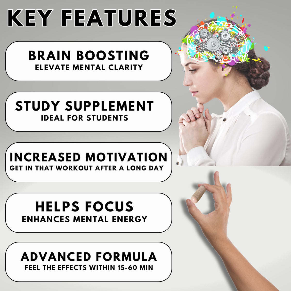 Focus Pep Addrell Energy Stimulant Pills- Natural Nootropic Brain Supplement Alternative Pill & Study Supplements Substitute to Elevate Mental Clarity for Women & Men OTC- 60 Mind Booster Capsules Focus PepBuy Supplements Australia