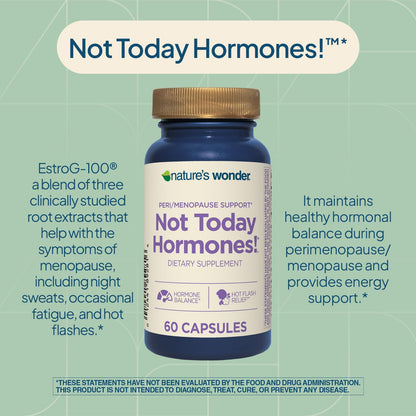 Nature's Wonder Not Today Hormones Perimenopause and Menopause Support Supplement for Women with Estro-G100, Supports Hot Flashes and Night Sweats 60 Vegetarian Capsules, 60 Day Supply Nature's WonderBuy Supplements Australia