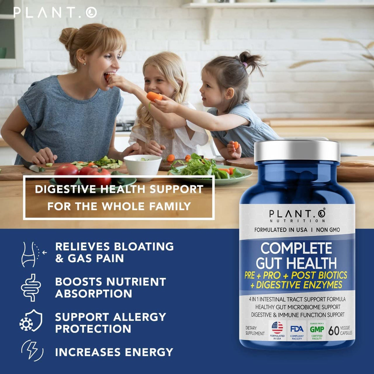 4-in-1 Prebiotic Probiotic & Postbiotic for Women & Men, Complete Gut & Digestive Support PLANT.O NUTRITIONBuy Supplements Australia