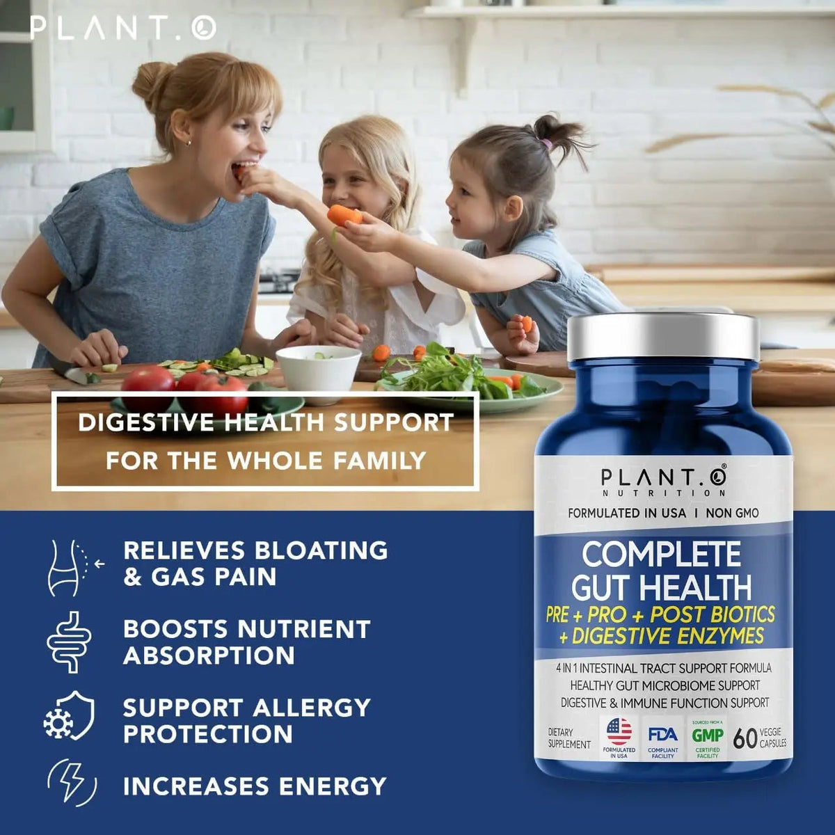 4-in-1 Prebiotic Probiotic & Postbiotic for Women & Men, Complete Gut & Digestive Support Supplement, Pre Post Probiotics & Digestive Enzymes 60 Capsules PLANT.O NUTRITIONBuy Supplements Australia