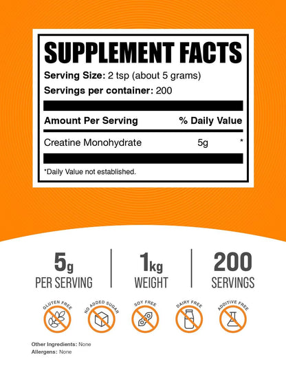 BulkSupplements.com Creatine Monohydrate Powder - Micronized Creatine Powder, Unflavored - Pure & Gluten Free, 5g (5000mg) per Servings, 1kg (2.2 lbs) (Pack of 1) BulkSupplementsBuy Supplements Australia