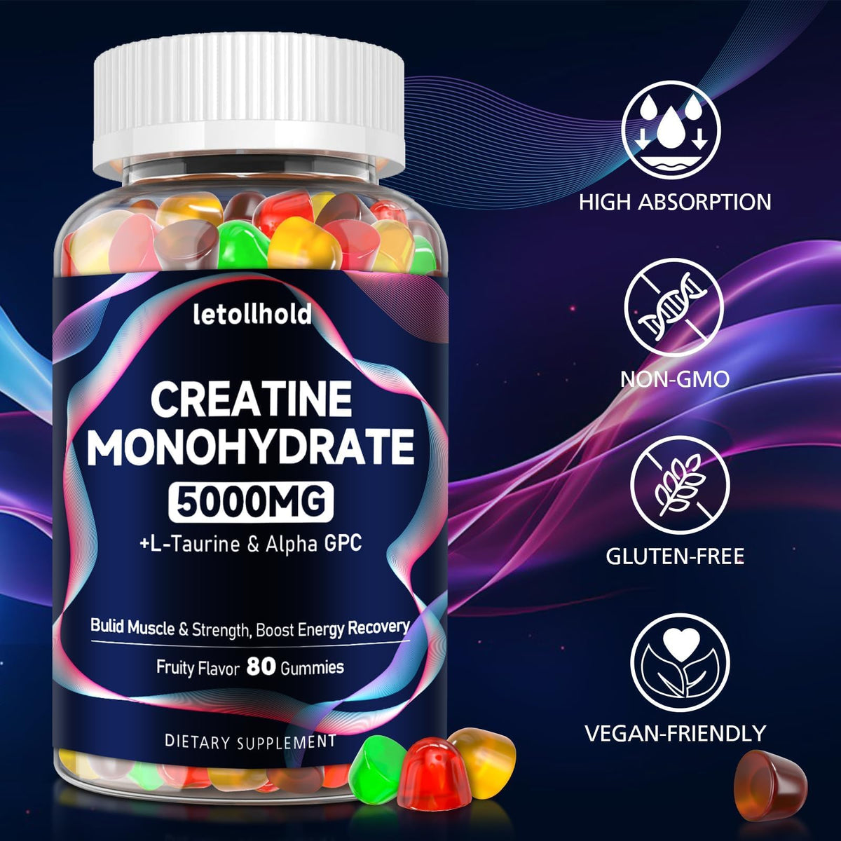 Creatine Monohydrate Gummies 5g for Women & Men - Creatine Gummies for Women Pre Workout Chewables with L-Taurine & Alpha GPC, Sugar-Free Muscle Builder, Energy Boost, Vegan Non-GMO (160 Count) letollholdBuy Supplements Australia