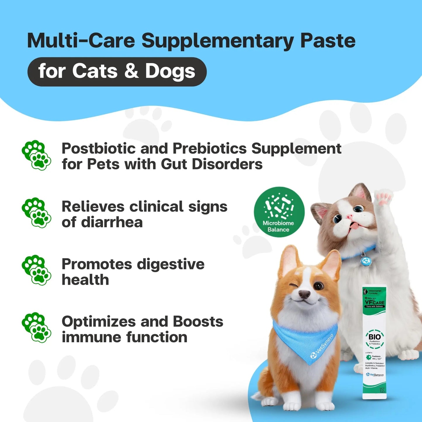 VFcare BIO Supplement for Cats & Dogs – Anti Diarrhea for Dogs, Gut Health Paste with Postbiotics, Prebiotics, FOS, L-137, Yeast Extract – Anti Diarrhea for Dogs, 30 Sachets VFCAREBuy Supplements Australia