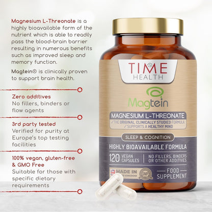 Magtein® Magnesium – 120 Capsules – High Strength 2100mg – Highly Bioavailable Time HealthBuy Supplements Australia