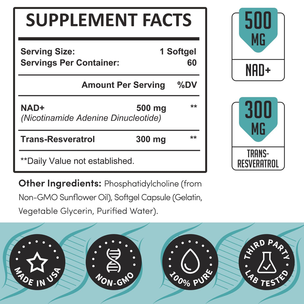 Rhamoph Liposomal NAD+ 800 mg with Trans-Resveratrol 300 mg, Max Absorption, Actual NAD+ Boosting Supplement for Healthy Aging, Cellular Energy, DNA Repair, Longevity - 120 Softgels RhamophBuy Supplements Australia