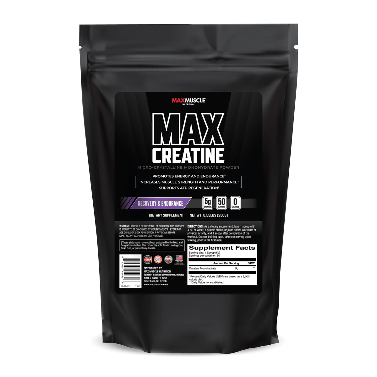 Max Muscle Ultra Pure Creatine Monohydrate Powder 5000 mg (5 Grams) | 3rd Party Purity Tested | 100% Micronized and Unflavored for Maximum Absorption | Keto Friendly | 8.8 Ounces | 50 Servings Max MuscleBuy Supplements Australia
