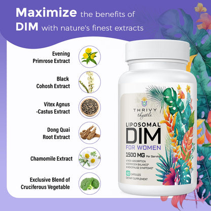 ThrivyThystle Liposomal DIM 400 mg - Hormone Balance, Estrogen Support for Women, DIM Supplement with Vitamin E, Evening Primrose, Black Cohosh, Omega-3 Fatty Acids (120 Capsules) ThrivyThystleBuy Supplements Australia