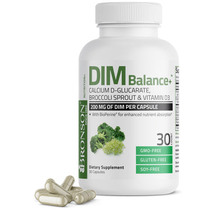 Bronson DIM Balance+ Calcium D-Glucarate, Broccoli Sprouts and Vitamin D3 200 MG of DIM per Capsule Supports Estrogen Metabolism and Balanced Hormone Levels Non-GMO, 30 Vegetarian Capsules BronsonBuy Supplements Australia