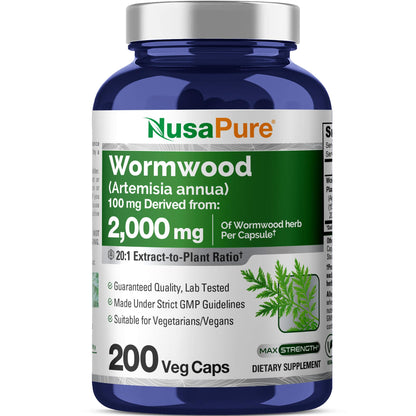 NusaPure Wormwood Capsules 2000mg | Artemisia Annua Herb | 200 Count | Non-GMO & Vegan Supplement NusaPureBuy Supplements Australia