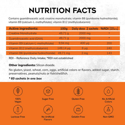 CreGAAtine Micronized Creatine Monohydrate + GAA | Increase Strength, No Water Retention | Boosts Memory & Focus | Single-Serve Packets | 60 Sachets, 30 Servings | (Sachets, Orange) CreGAAtineBuy Supplements Australia