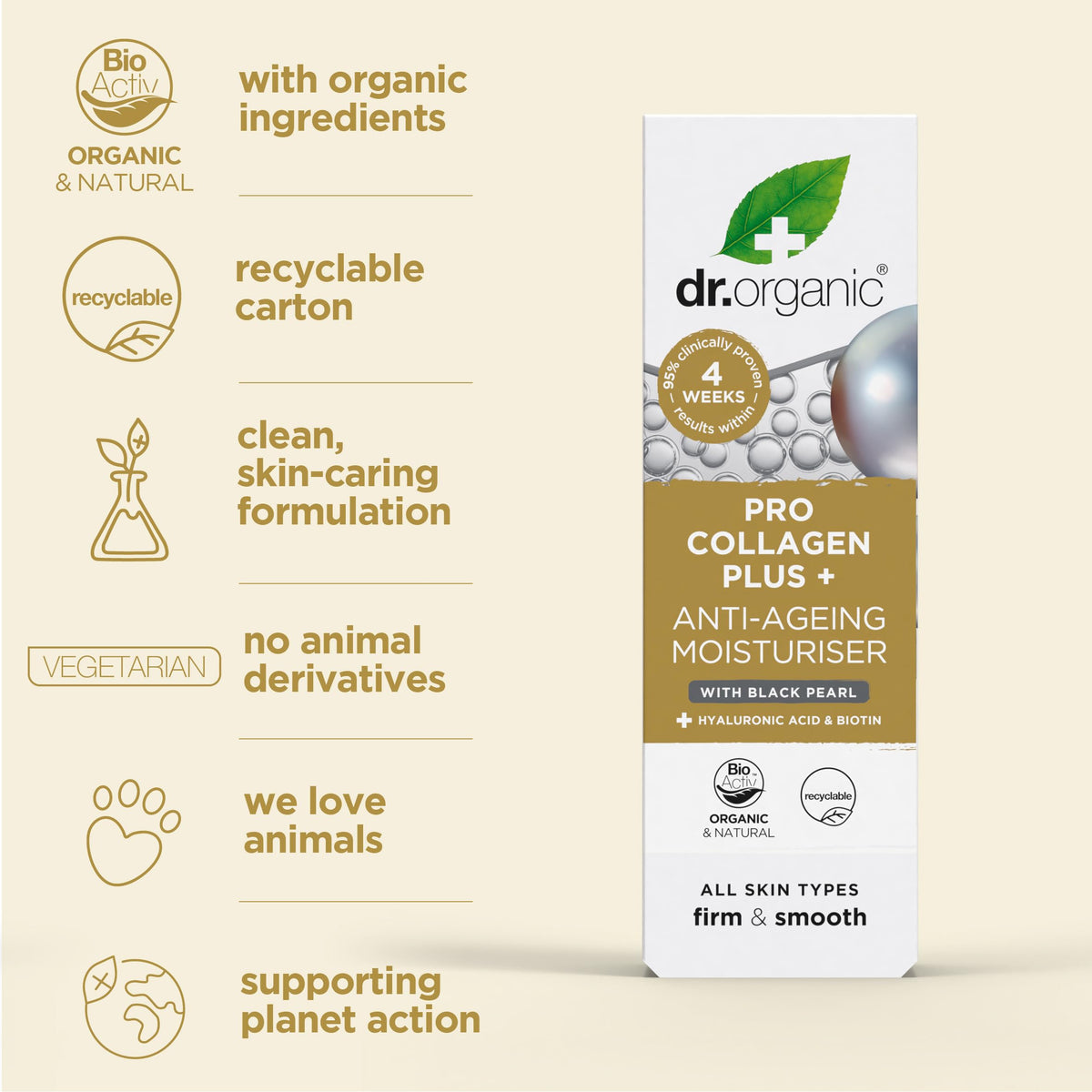 Dr. Organic Pro Collagen Plus + Anti-Ageing Moisturiser with Black Pearl | Firm & Smooth Skin, Reduces Wrinkles, (All Skin Types) Natural, Certified Organic, Paraben & SLS-Free, 50 mL / 1.7 fl oz Dr. Organic buy supplements Au