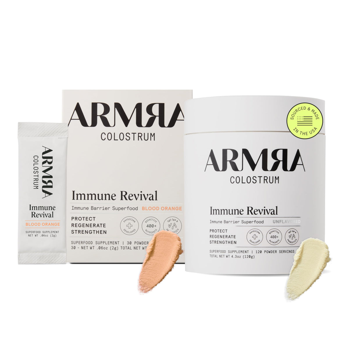 ARMRA Colostrum™ Premium Powder, Grass Fed, Gut Health Bloating Immunity Skin & Hair, Contains 400+ Bioactive Nutrients, Keto, Gluten & Fat Free (Blood Orange, Unflavored Bundle | 150 Servings) ARMRABuy Supplements Australia