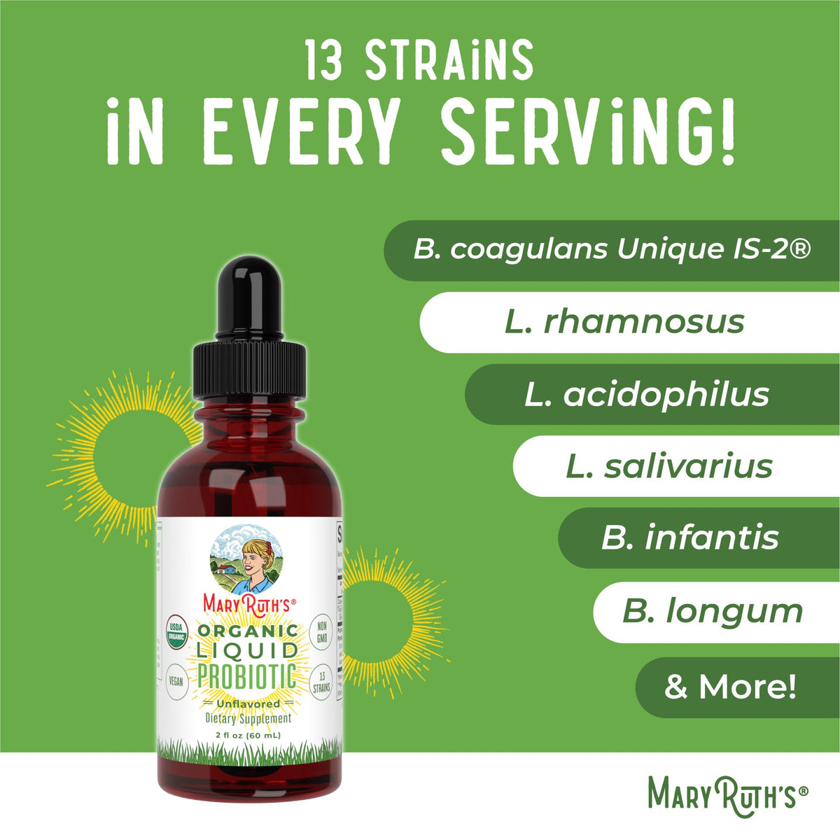 MaryRuth Organics Liquid Probiotic for Ages 4+ | 2 Billion CFU | 13 Probiotic Strains | Gut Health & Digestive Support | Gas & Bloating Support | Vegan | Gluten Free | Travel-Friendly | 20 Servings MARYRUTH'SBuy Supplements Australia