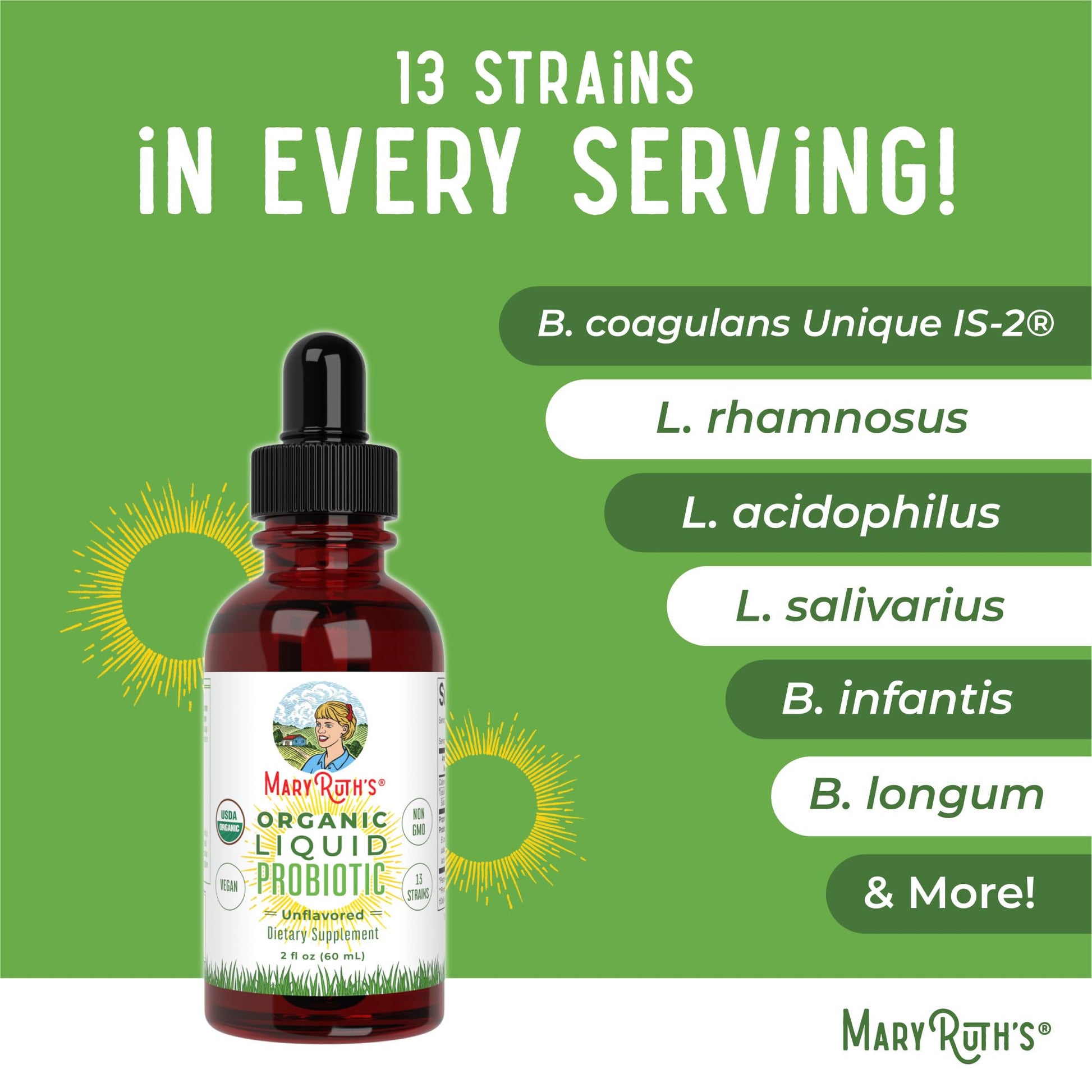MaryRuth Organics Liquid Probiotic for Ages 4+ | 2 Billion CFU | 13 Probiotic Strains | Gut Health & Digestive Support | Gas & Bloating Support | Vegan | Gluten Free | Travel-Friendly | 20 Servings MARYRUTH'SBuy Supplements Australia
