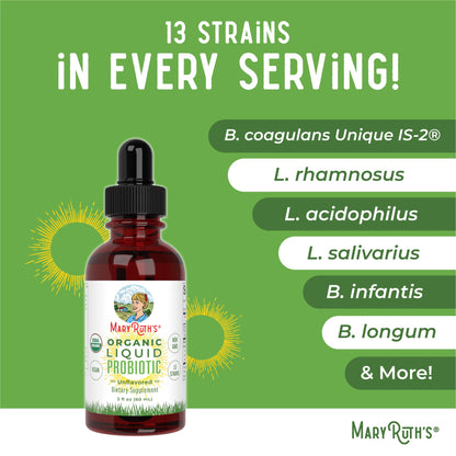 MaryRuth Organics Liquid Probiotic for Ages 4+ | 2 Billion CFU | 13 Probiotic Strains | Gut Health & Digestive Support | Gas & Bloating Support | Vegan | Gluten Free | Travel-Friendly | 20 Servings MARYRUTH'SBuy Supplements Australia