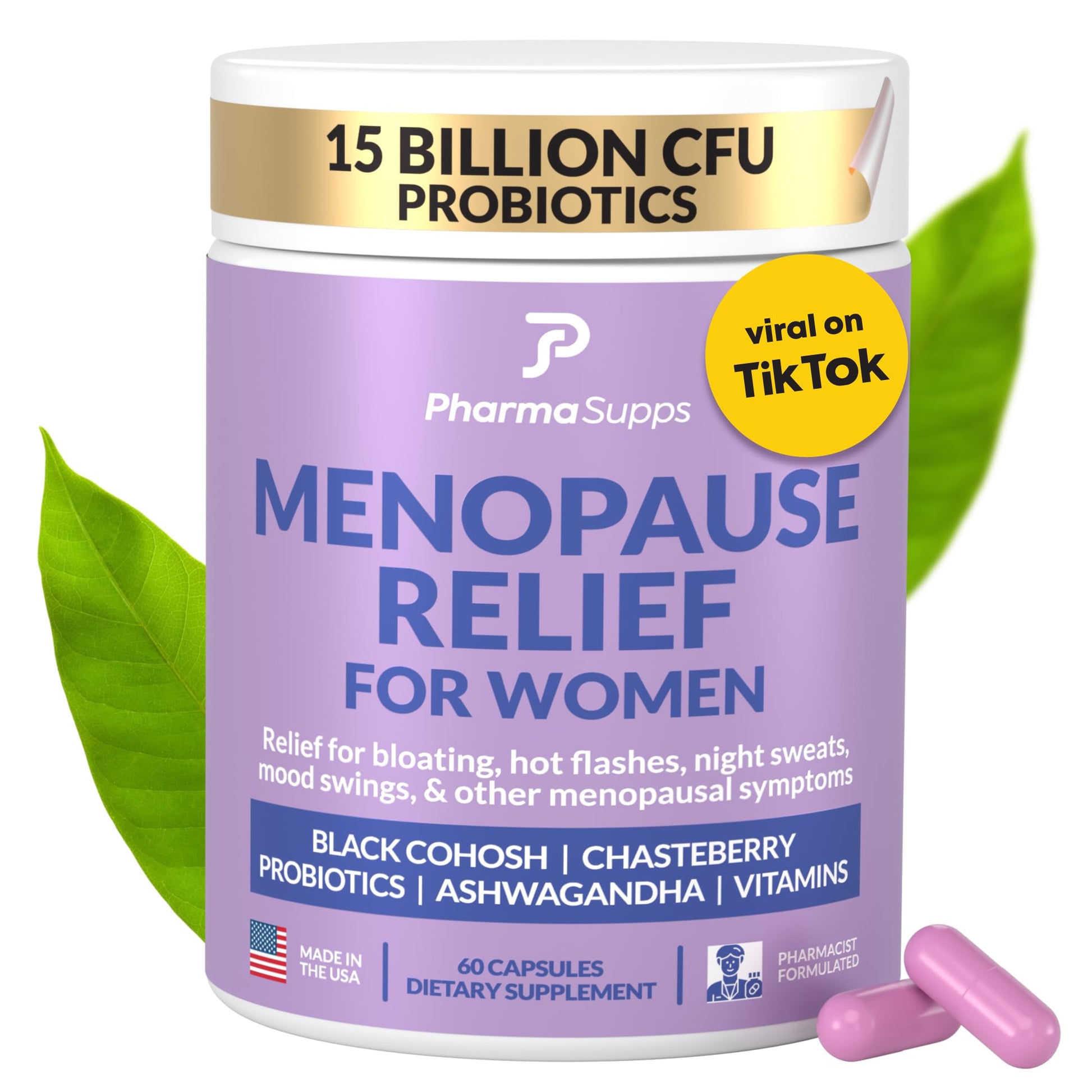 Natural Menopause Supplements for Women - Perimenopause Supplements for Hormonal Balance, Bloating & Mood Swings | Hot Flashes Menopause Relief w/Probiotics & Prebiotics, Black Cohosh & Chasteberry PharmaSuppsBuy Supplements Australia