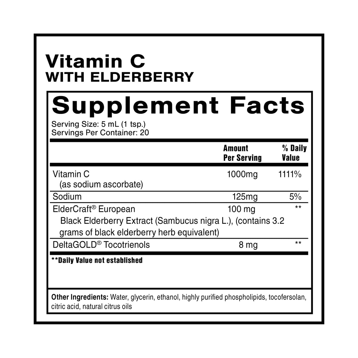 Quicksilver Scientific Liposomal Vitamin C + Elderberry - 1000mg with Superior Absorption Technology & Tocotrienols - Antioxidant & Immune Support Tonic (100ml), 1 Item Quicksilver ScientificBuy Supplements Australia
