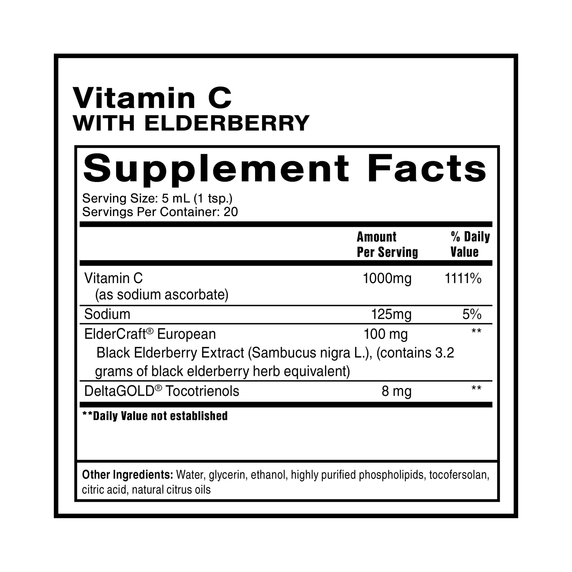 Quicksilver Scientific Liposomal Vitamin C + Elderberry - 1000mg with Superior Absorption Technology & Tocotrienols - Antioxidant & Immune Support Tonic (100ml), 1 Item Quicksilver ScientificBuy Supplements Australia