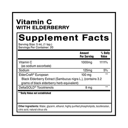 Quicksilver Scientific Liposomal Vitamin C + Elderberry - 1000mg with Superior Absorption Technology & Tocotrienols - Antioxidant & Immune Support Tonic (100ml), 1 Item Quicksilver ScientificBuy Supplements Australia