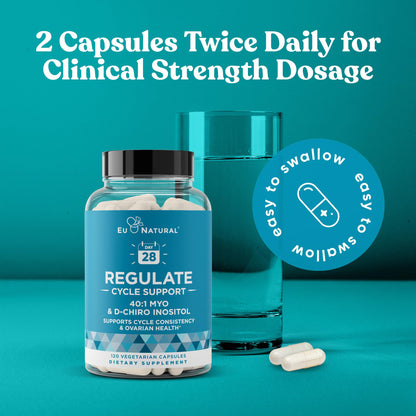 Regulate Cycle Support – Hormone Balance for Women at Optimal 40:1 Myo-Inositol 2000 mg & D-Chiro Inositol 50 mg – Supplement for Period Consistency, Menstrual & Ovulation Support – 120 Vegan Capsules Eu NaturalBuy Supplements Australia