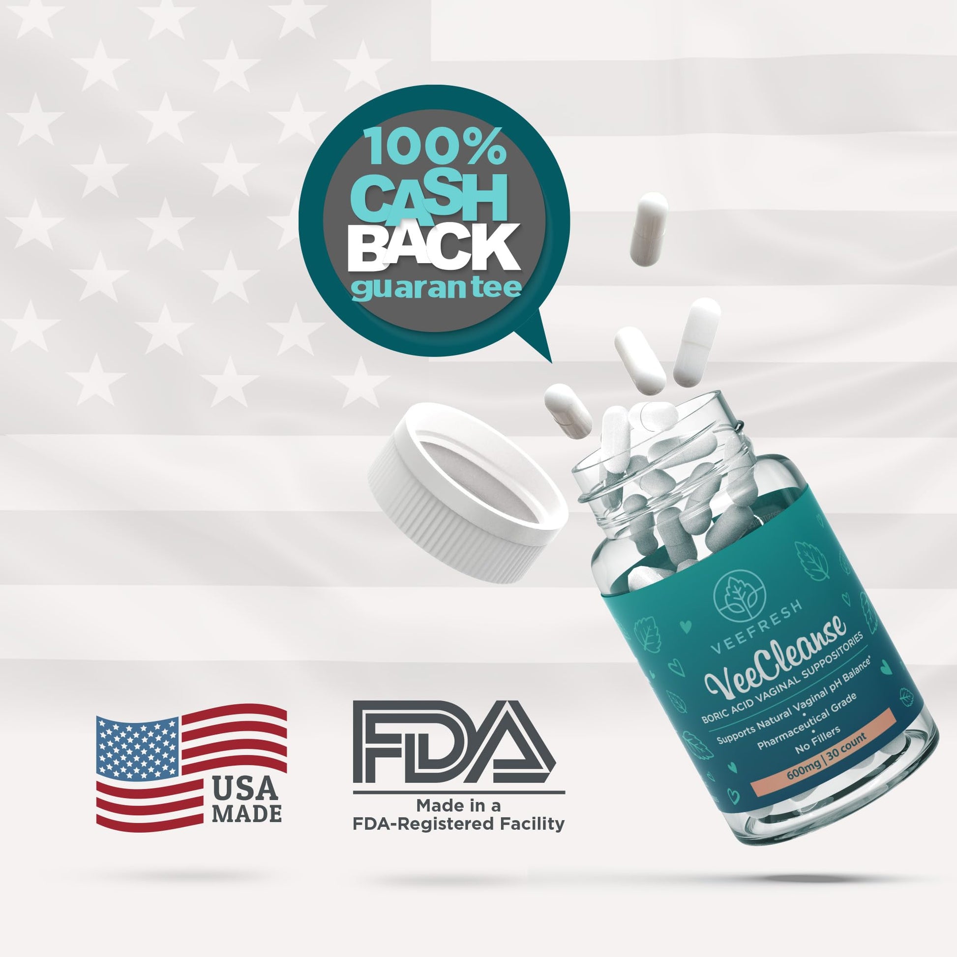 VeeFresh - VeeCleanse Boric Acid Vaginal Suppositories - Vaginal pH Balance Suppositories - Vaginal Odor Control - Feel Fresh, Feminine and Confident VeeFreshBuy Supplements Australia
