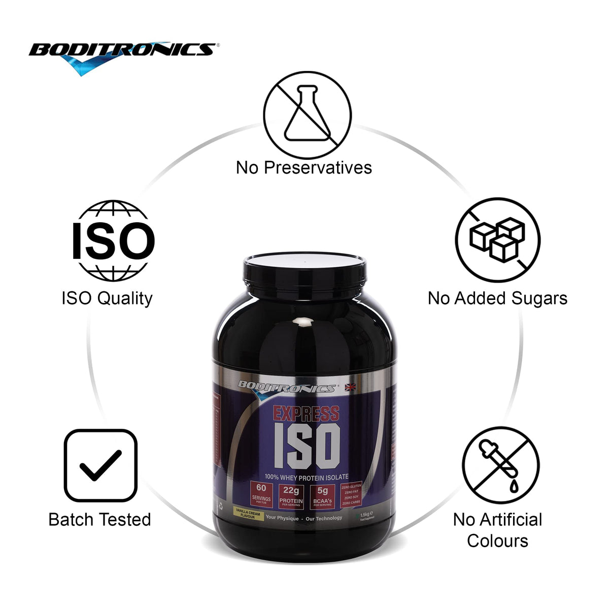 Boditronics 1.5 kg Iso Express Whey 100% Whey Isolate Protein Powder with Occurring Amino Acid BoditronicsBuy Supplements Australia