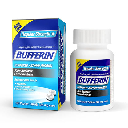 Bufferin Aspirin 325mg, Pain Reliever & Fever Reducer, with 3 Buffering Agents Relieves 7 Types of Pain: Headaches, Back Ache, Arthritis, Muscle Aches & More, for Adults, 130 Coated Tablets, 1-Pack BufferinBuy Supplements Australia