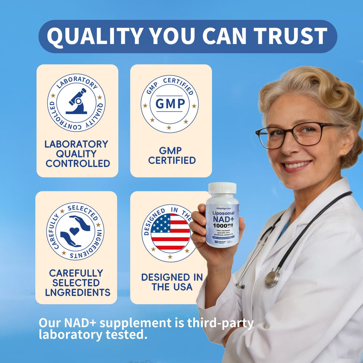 NAD Supplement 1000mg, Liposomal NAD+ Supplement with Resveratrol, Glutathione & Astaxanthin - Support Cellular Health, Stamina & Healthy Aging, NMN Supplement Alternative – 60 Capsules HVibeVigor ZestBuy Supplements Australia