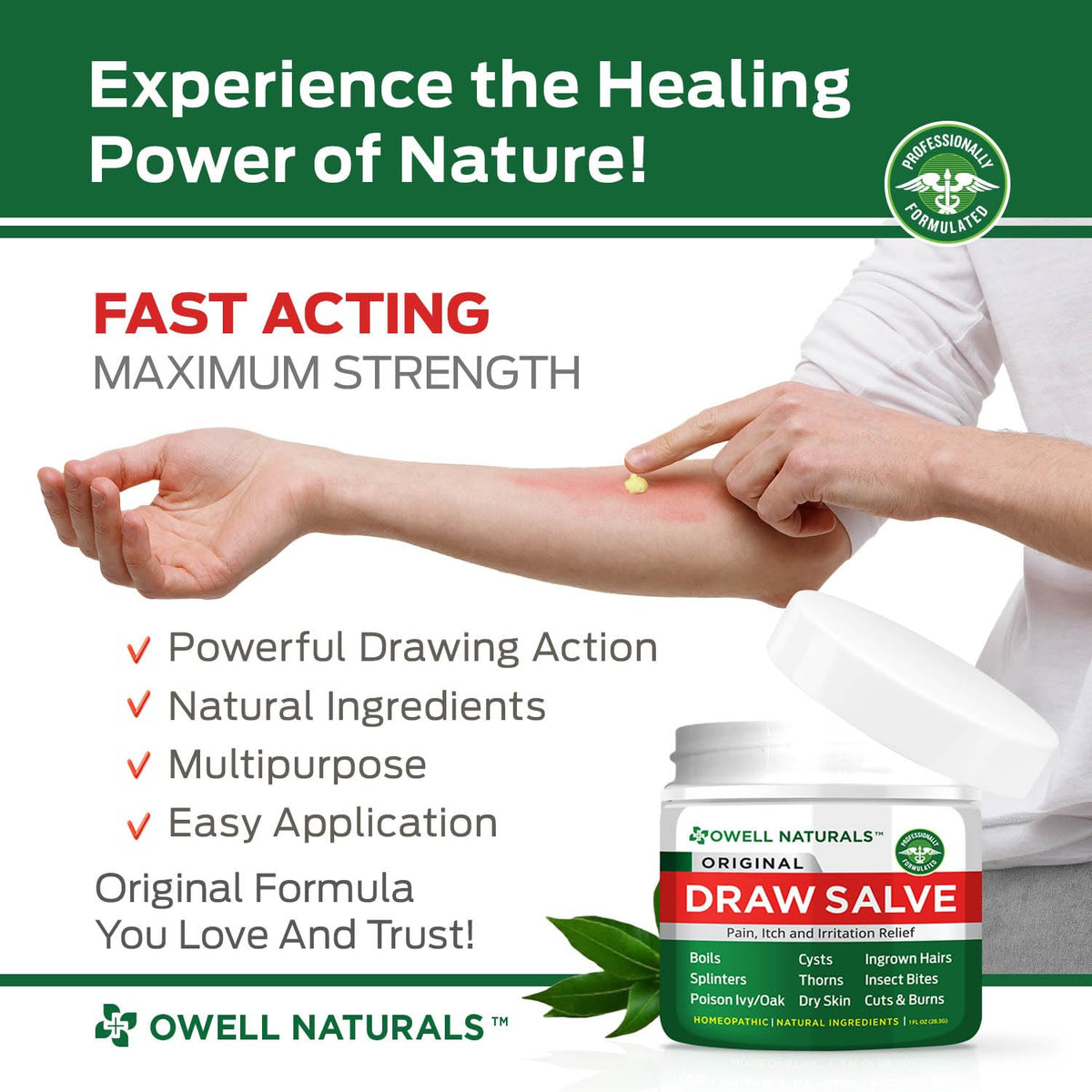 OWELL Naturals Drawing Salve Ointment for Boil & Cyst Removal, Deep Ingrown Hair, Splinter Remover, Bug Spider Bites, Bee Sting, Mosquito Itching, Poison Ivy Owell Naturals buy supplements Au
