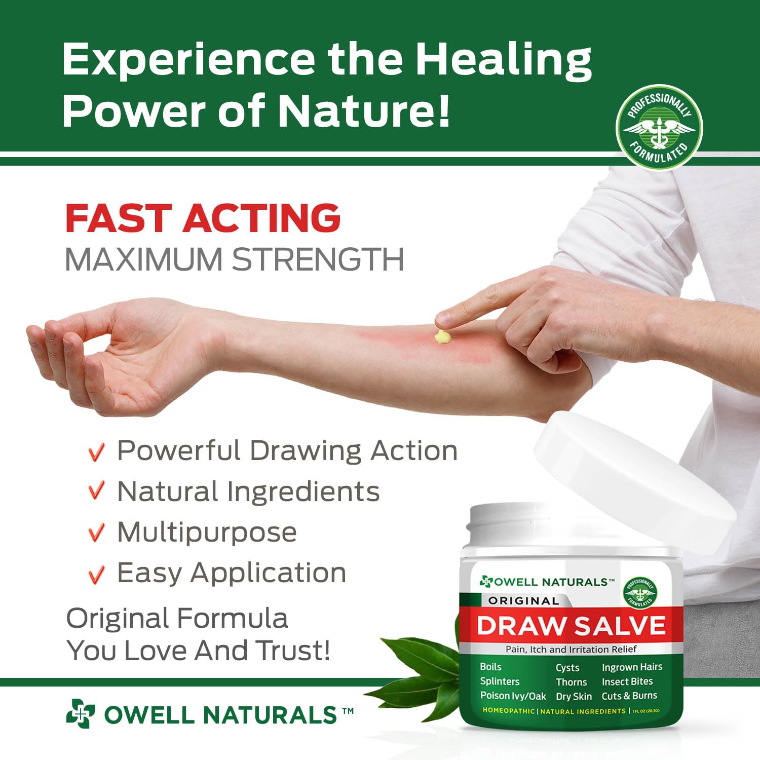 OWELL Naturals Drawing Salve Ointment for Boil & Cyst Removal, Deep Ingrown Hair, Splinter Remover, Bug Spider Bites, Bee Sting, Mosquito Itching, Poison Ivy Owell Naturals buy supplements Au