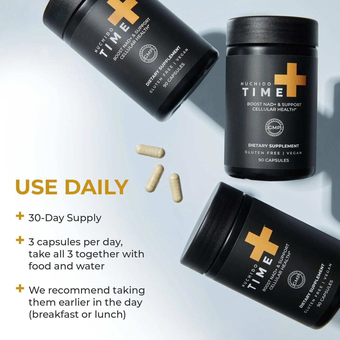 Nuchido Time+ NAD Supplement for Men & Women - Advanced Formula for Healthy Aging, Energy, Focus, Cellular Health & Longevity - Nicotinamide, Alpha Lipoic Acid, Quercetin - 90 Capsules Nuchido Time+Buy Supplements Australia