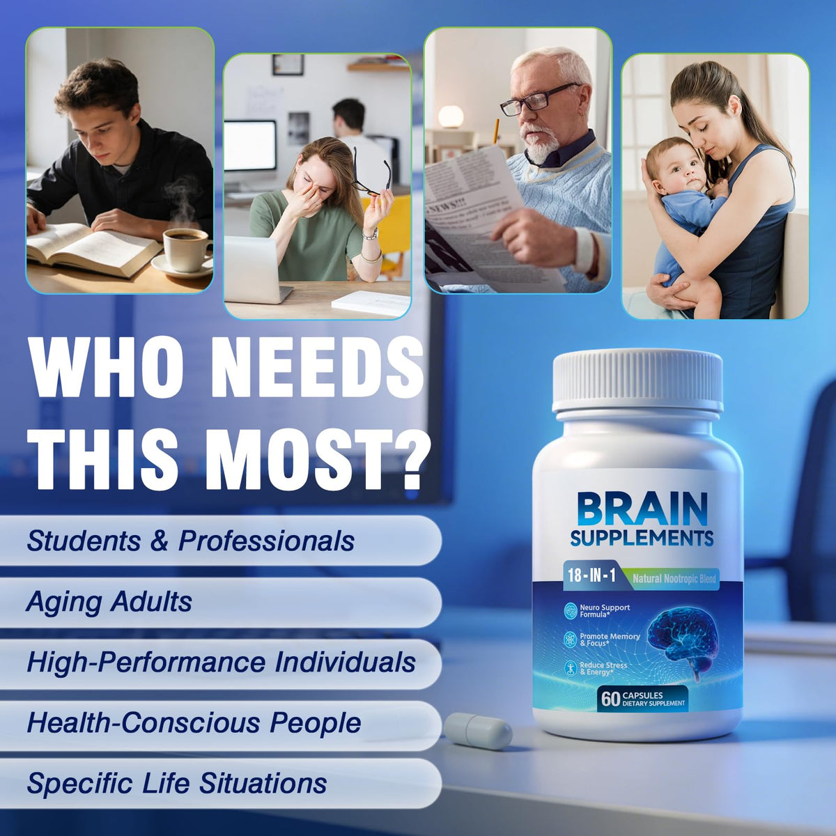 18-in-1 Brain Supplement for Memory and Focus – Nootropic Capsules with Alpha GPC, Bacopa, Ginkgo Biloba, Lion's Mane, Vitamin B6 & B12 | Cognitive Health, Mental Clarity | Vegan, Non-GMO FenolutraBuy Supplements Australia