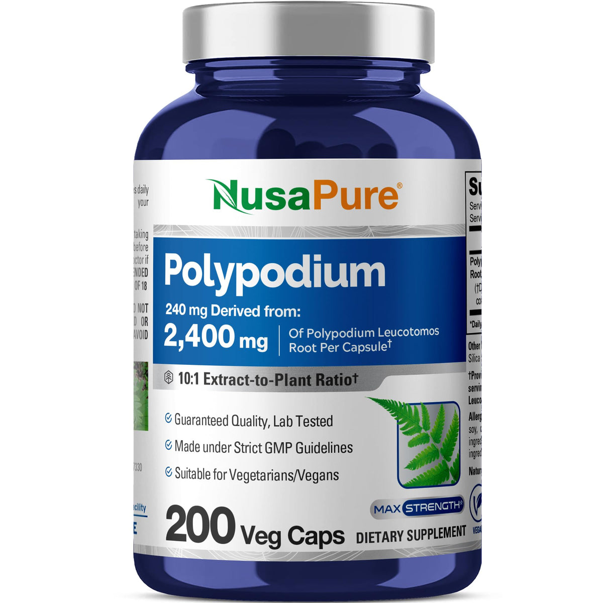 NusaPure Polypodium Leucotomos 10:1 Extract, 240 mg Equivalent to 2400mg 200 Veggie Capsules (Vegetarian, Non-GMO, Vegan) NusaPureBuy Supplements Australia