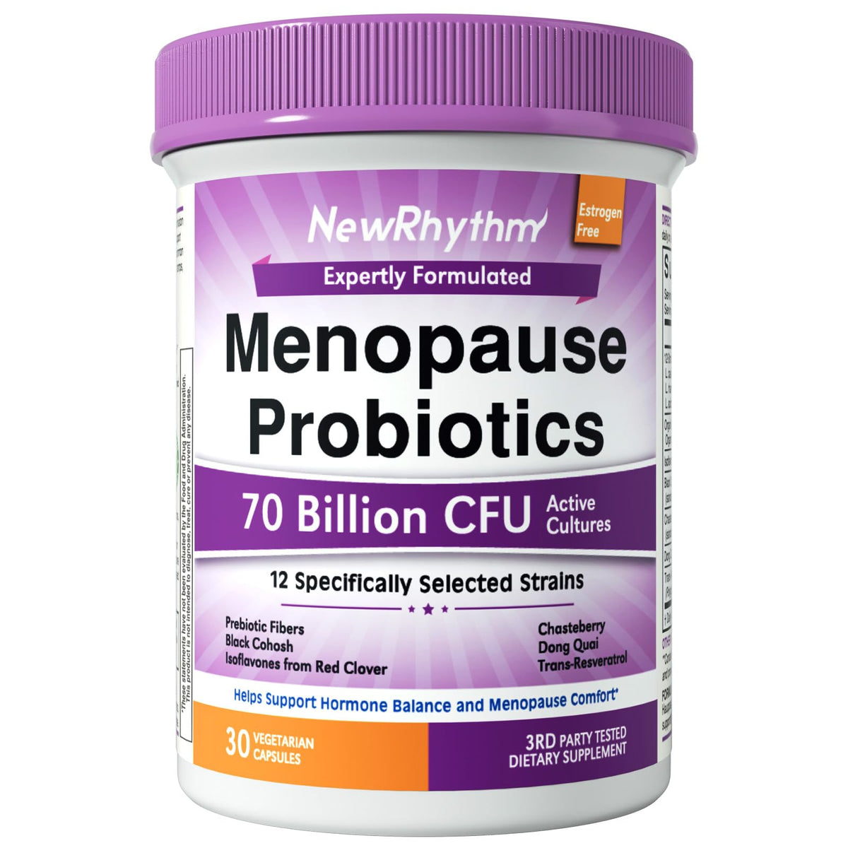 NewRhythm Menopause Probiotics for Women, 7-in-1 Relief, Prebiotics, Black Cohosh Trans-Resveratrol Chasteberry Red Clover Dong Quai, Hot Flashes Night Sweats, No Soy, No Estrogen, 30 Ct NewRhythmBuy Supplements Australia